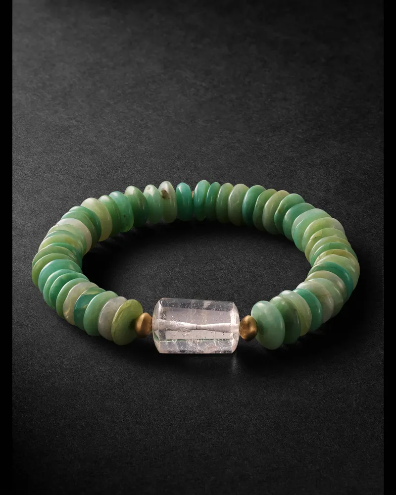 Jacquie Aiche Gold, Chrysoprase and Quartz Beaded Bracelet Green