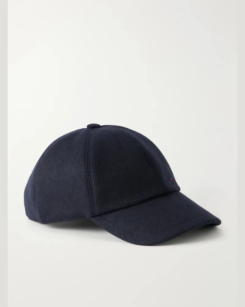 Kiton Logo-Embroidered Cashmere Cap Blue