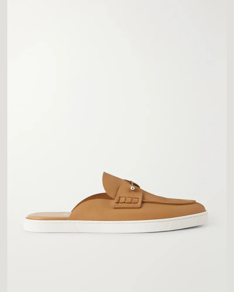 Christian Louboutin Chanme Embellished Leather Mules Neutrals