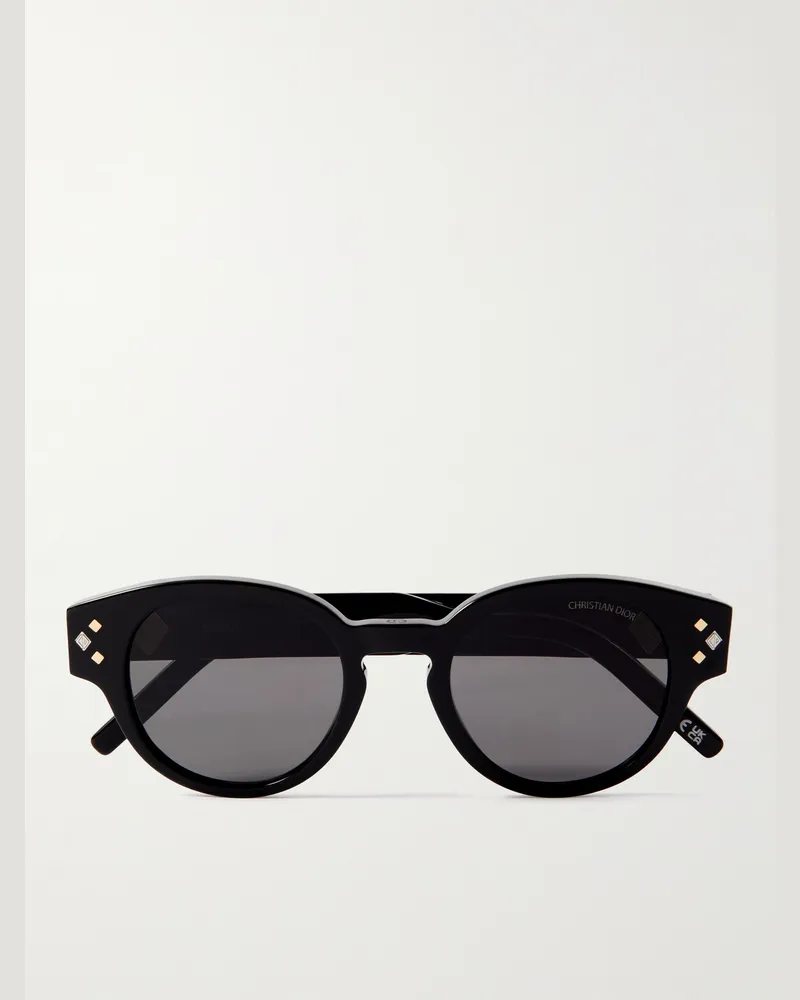 Dior CD Diamond R2I Sonnenbrille mit rundem Rahmen aus Azetat und silberfarbenen Details Schwarz
