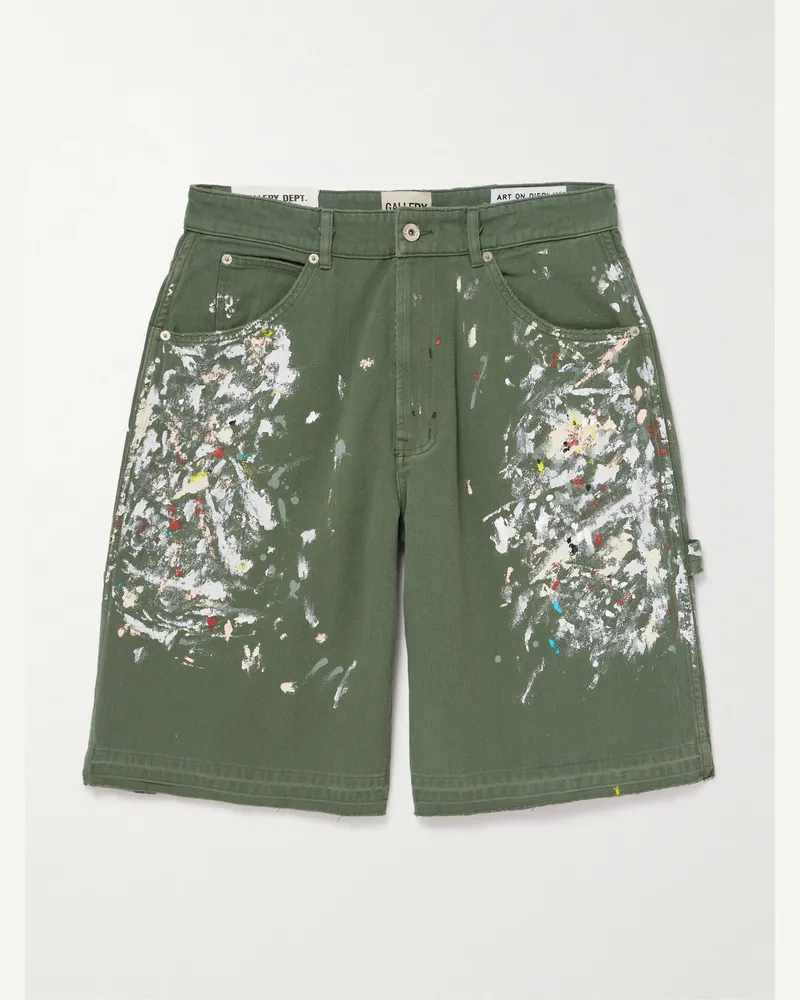 GALLERY DEPT. Wide-Leg Paint-Splattered Cotton-Twill Shorts Green