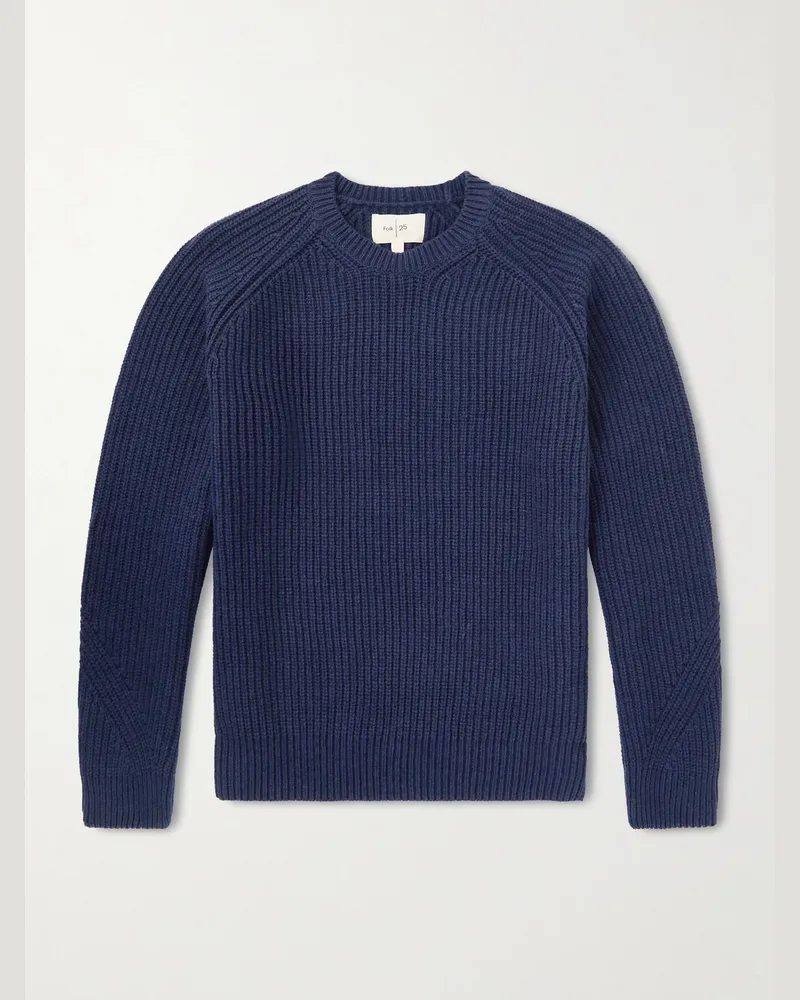 Folk Direction Ribbed Wool-Blend Sweater Blue