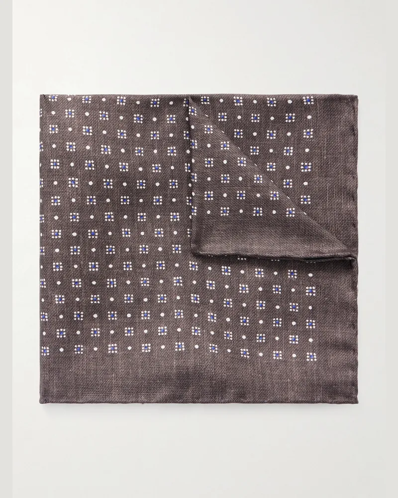 Brunello Cucinelli Printed Silk Pocket Square Brown