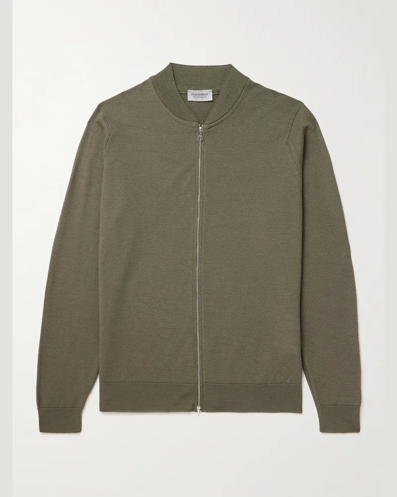 John Smedley 16.Singular Cardigan aus Merinowolle mit Reißverschluss Grün