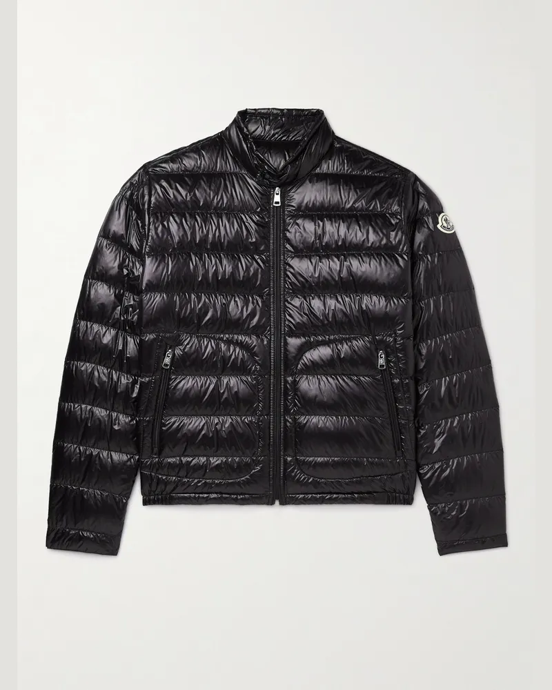 Moncler Acorus Daunenjacke aus gestepptem glänzendem Shell mit Logoapplikation Schwarz