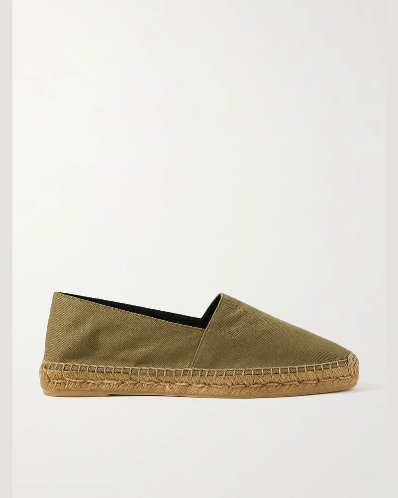 Saint Laurent Espadrilles aus Twill mit Logostickerei und einklappbarer Fersenpartie Grün