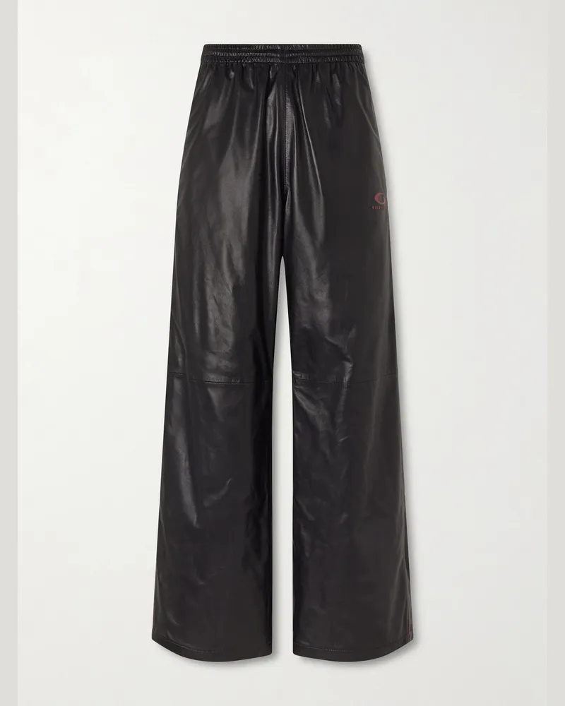 Balenciaga Straight-Leg Logo-Print Leather Sweatpants Black