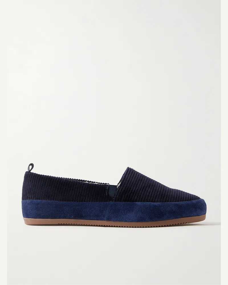 MULO Loafers Baumwollcord mit Velourslederbesatz und Shearling-Futter Blau