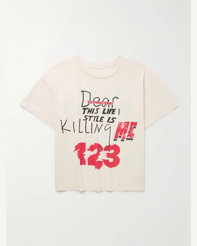 RRR123 Killing Me T-Shirt aus Baumwoll-Jersey in Distressed-Optik mit Logoprint Neutral