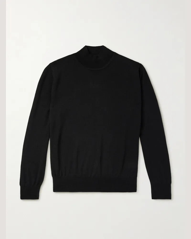 MR P. Pullover aus Merinowolle mit Stehkragen Schwarz