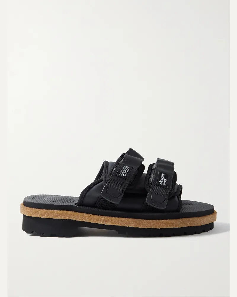 Moncler Suicoke 2 Moncler 1952 Moto Mountain Ripstop and Rubber Slides Black