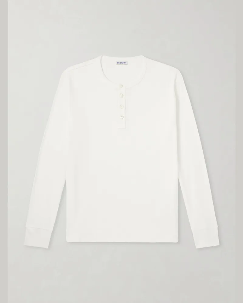Burberry Logo-Embroidered Ribbed Cotton-Blend Jersey T-Shirt White