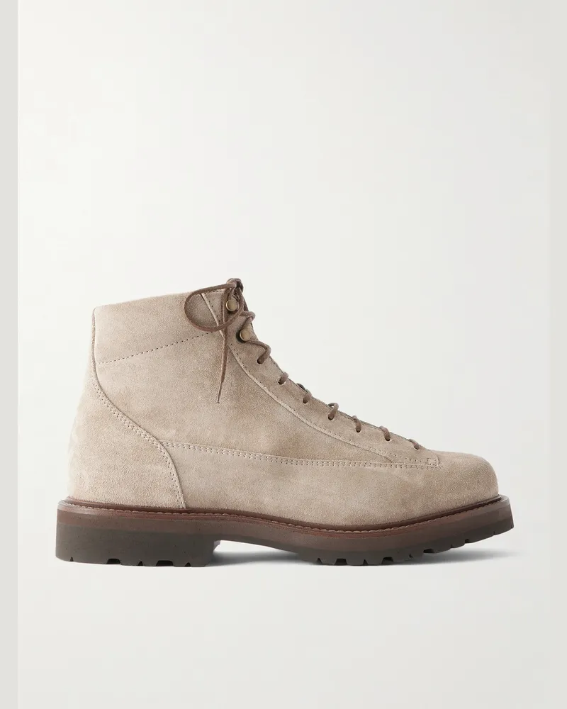 Brunello Cucinelli Polacco Wanderschuhe aus Veloursleder mit Samtbesatz Neutral