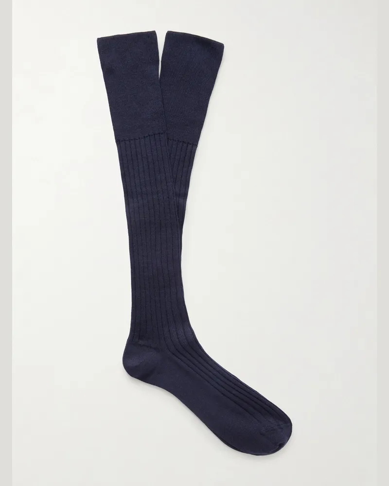 Brunello Cucinelli Ribbed Wool and Cashmere-Blend Socks Blue