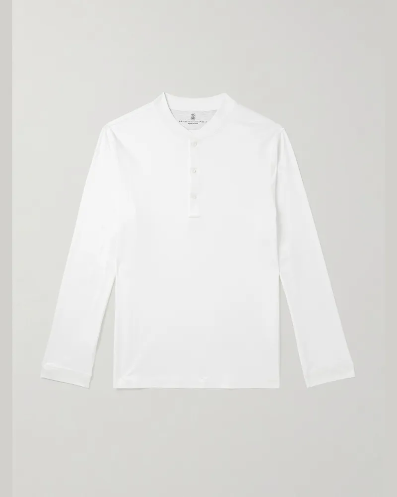 Brunello Cucinelli Slim-Fit Cotton-Jersey Henley T-Shirt White