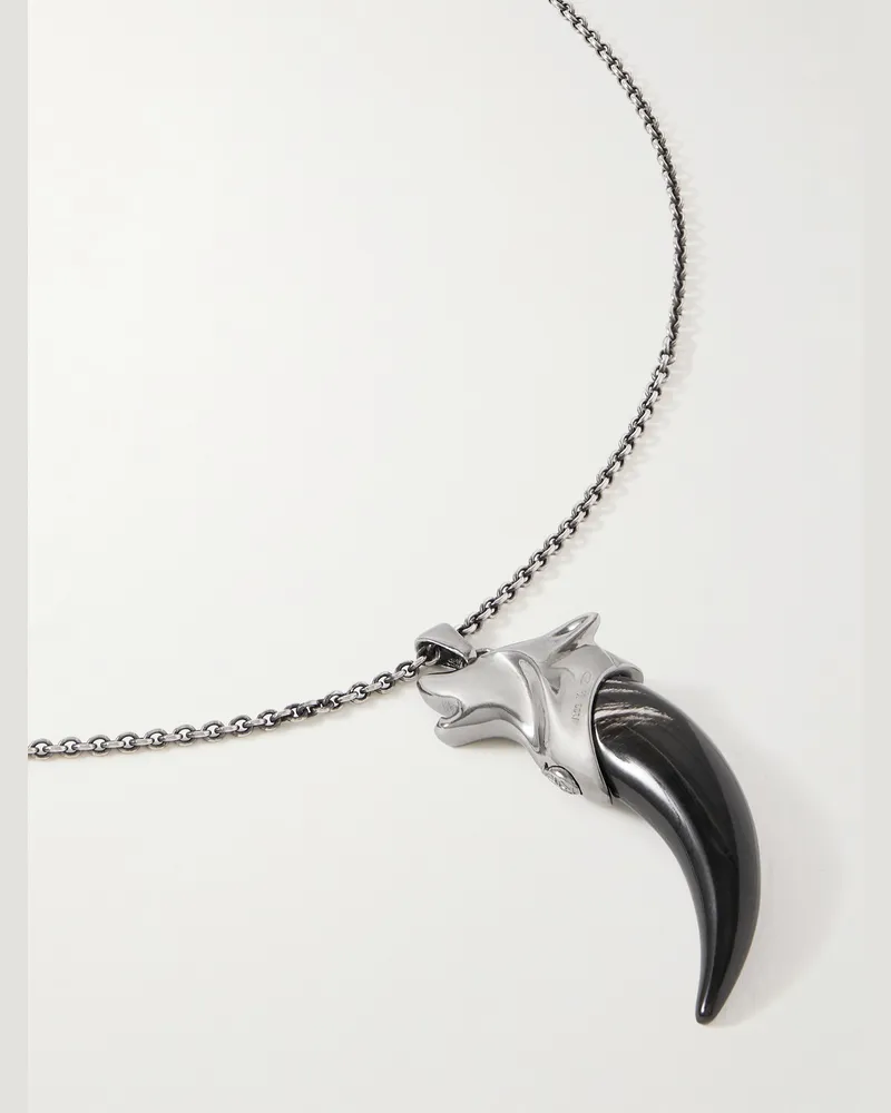 Jacques Marie Mage Yellowstone VI Faithful rhodinierte Anhängerkette mit Detail aus Horn und Blackjack-Türkis Silber