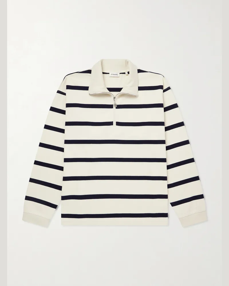 Frame Denim Logo-Embroidered Striped Cotton Sweater Neutrals