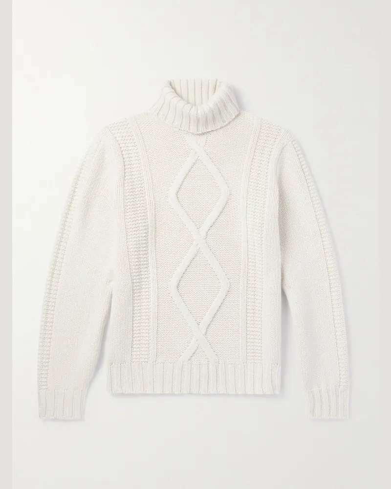 Brunello Cucinelli Rollkragenpullover aus Kaschmir in Zopfstrick Neutral