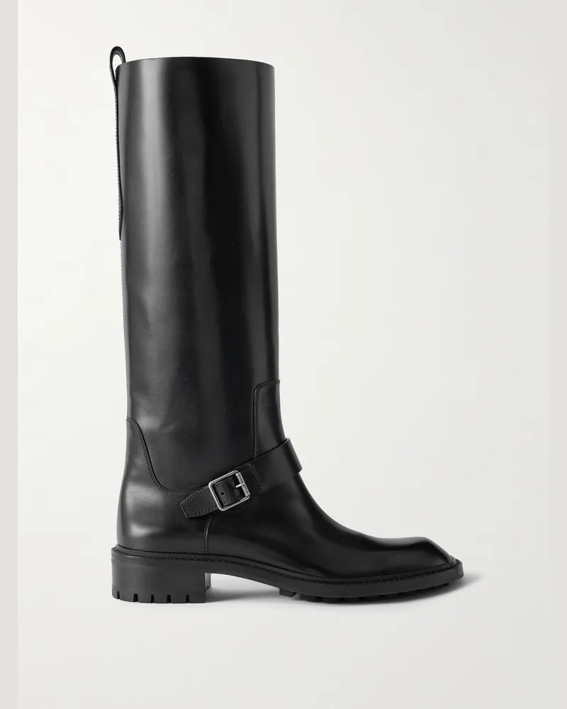 Saint Laurent Vadim kniehohe Stiefel aus Leder mit Schnalle Schwarz