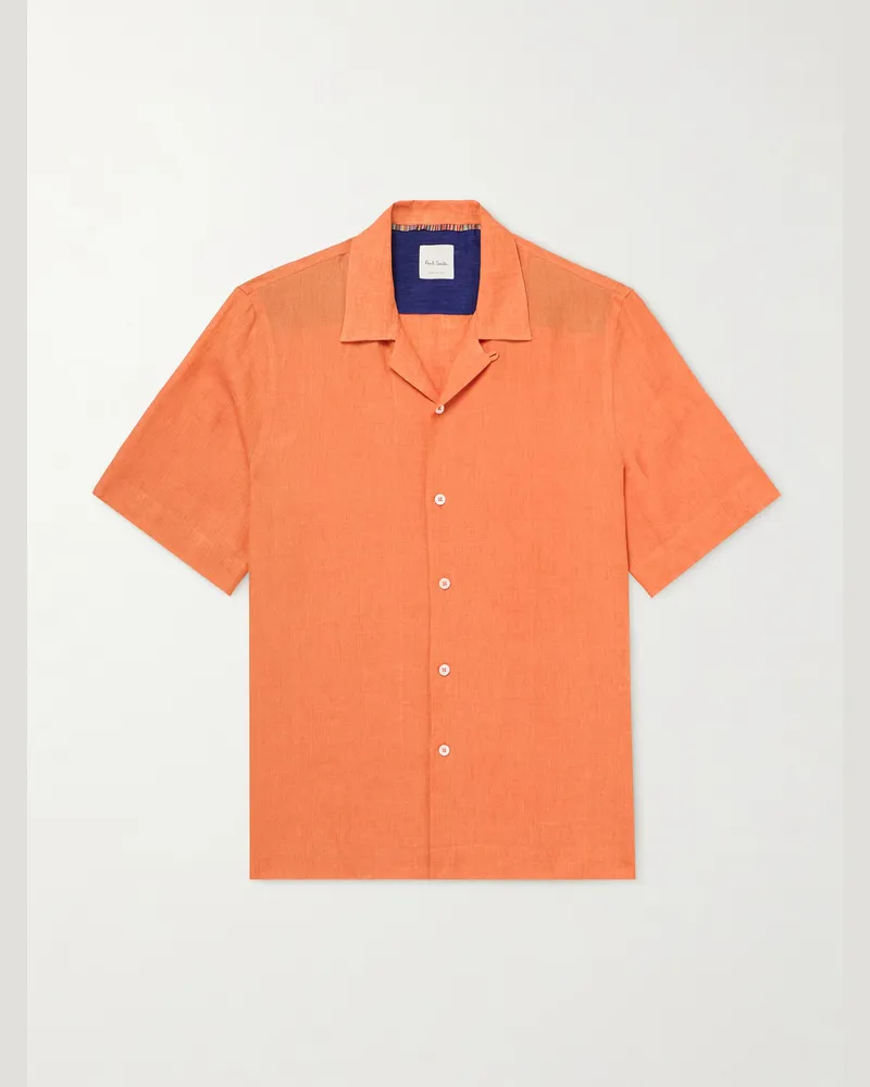 Paul Smith Hemd aus Leinen mit wandelbarem Kragen Orange