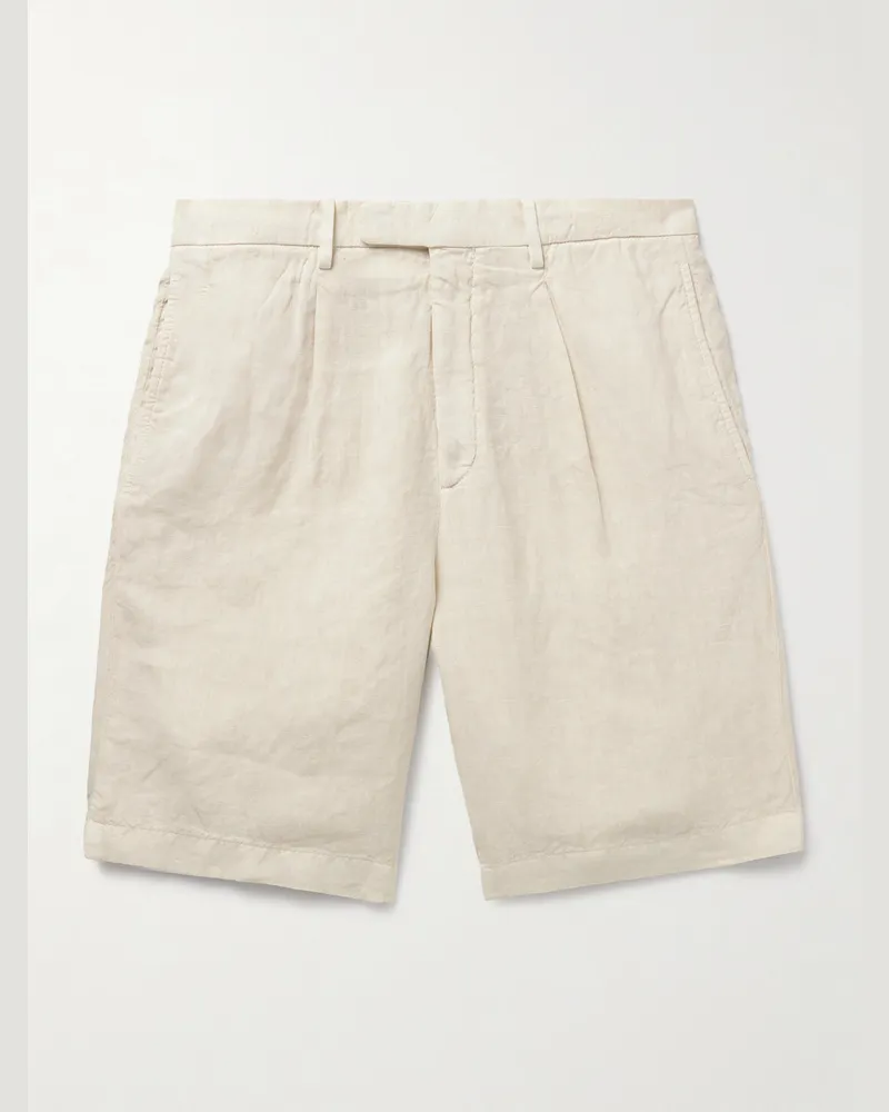 Boglioli Straight-Leg Pleated Linen Shorts Neutrals