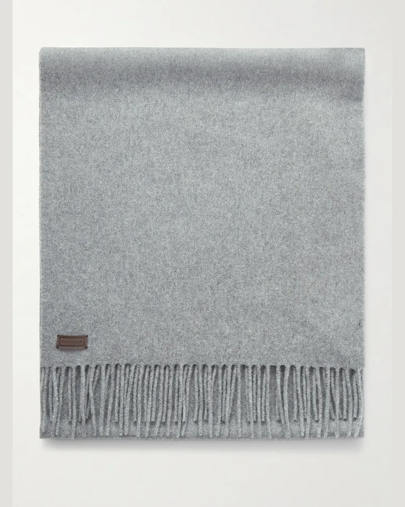 Canali Fringed Cashmere Scarf Gray