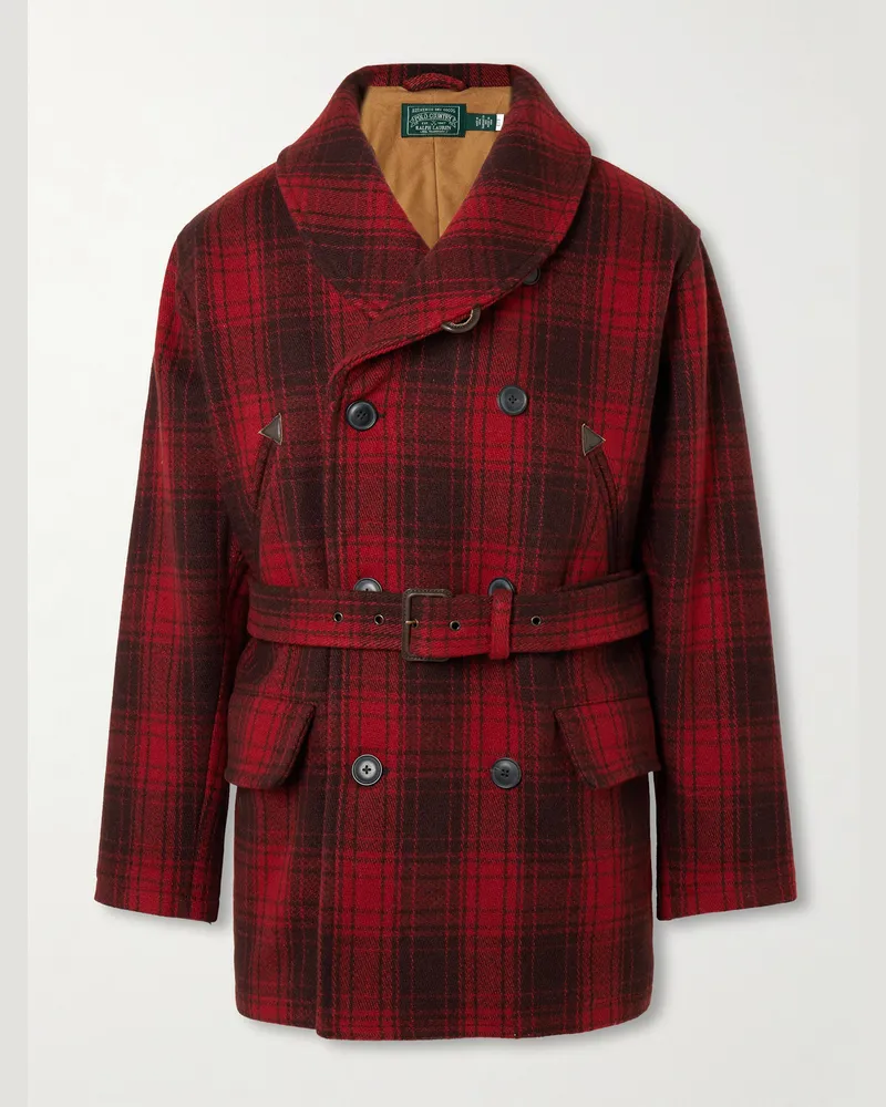 Ralph Lauren Polo Country karierte Jacke aus Baumwolle mit Schalkragen und Gürtel Rot