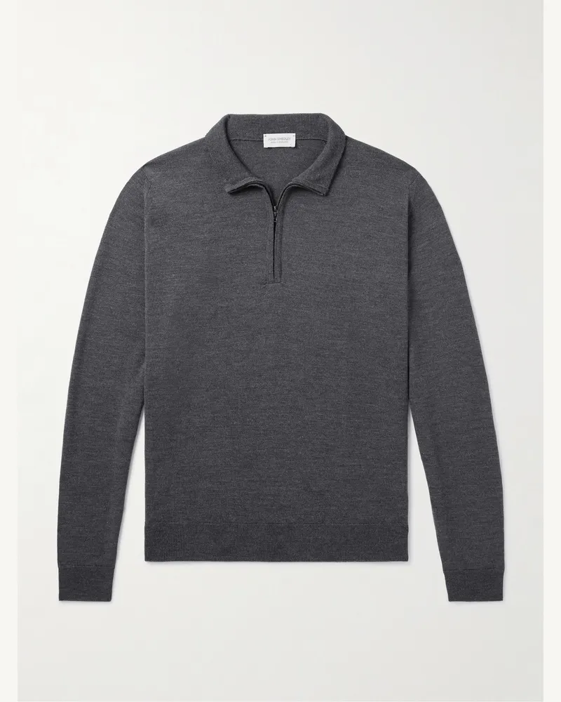 John Smedley Tapton Slim-Fit Merino Wool Half-Zip Sweater Gray