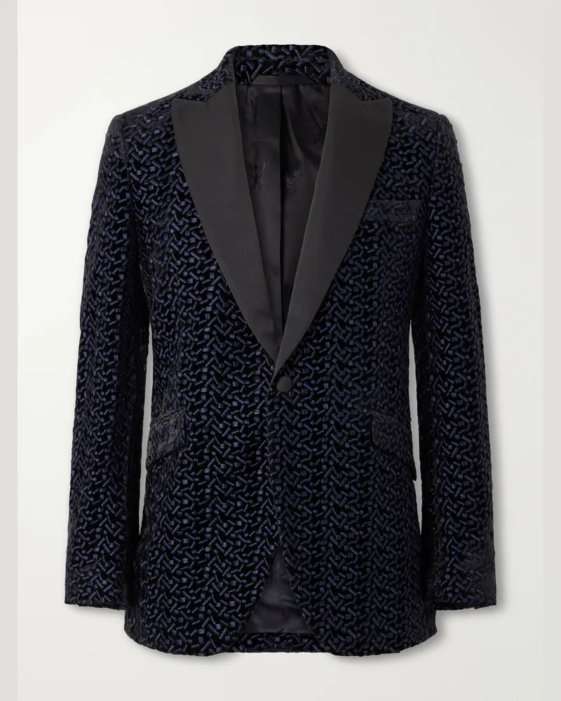 Favourbrook Nene Grosgrain-Trimmed Embroidered Velvet Tuxedo Jacket Blue