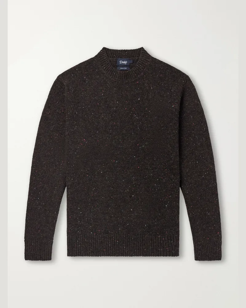 Drake's Donegal Mélange Wool, Cashmere and Silk-Blend Sweater Brown