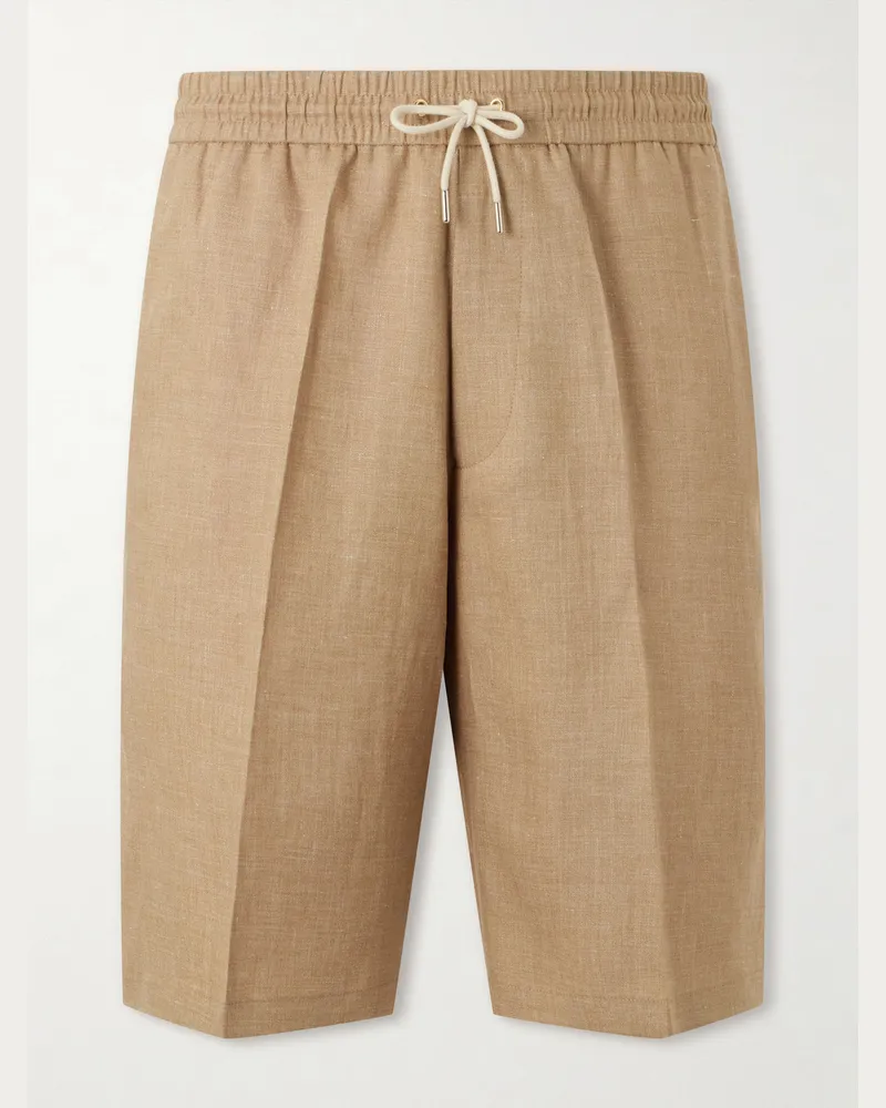 Paul Smith Pleated Linen Drawstring Shorts Neutrals