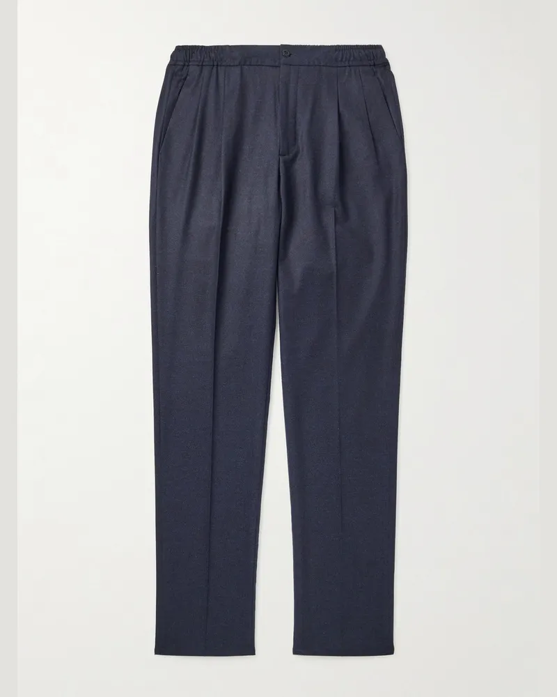 Rubinacci Leisure Straight-Leg Pleated Wool-Flannel Trousers Blue