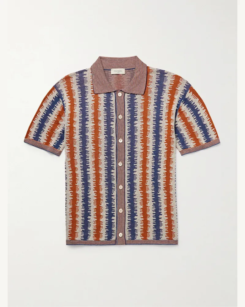 PIACENZA 1733 Striped Silk and Linen-Blend Jacquard Shirt Blue