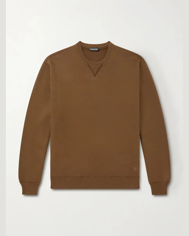 Tom Ford Logo-Embroidered Cotton-Jersey Sweatshirt Brown
