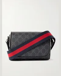 Gucci Ophidia Mini Umhängetasche aus beschichtetem Canvas mit Logomuster und Lederbesatz Schwarz