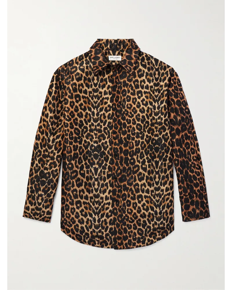 Saint Laurent Jacke aus Seidensatin mit Leopardenprint Braun