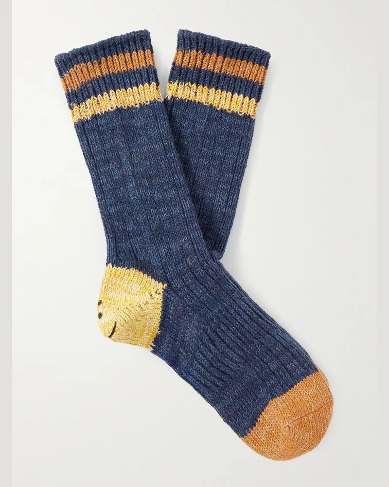 KAPITAL Socken aus einer Baumwoll-Hanfmischung mit Intarsienmotiv Blau