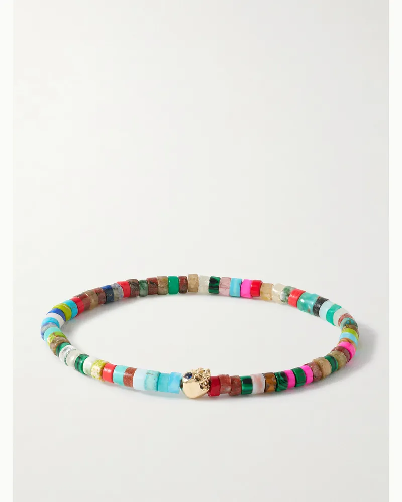 Luis Morais 14-Karat Gold, Agate and Sapphire Beaded Bracelet Multi