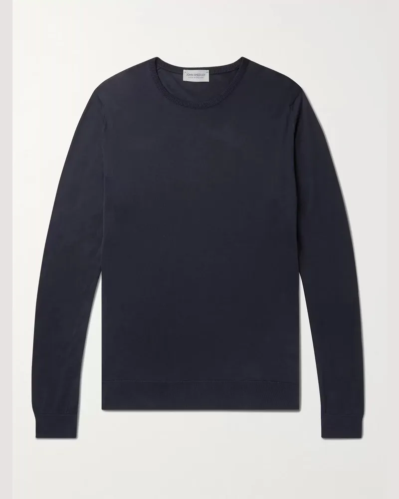John Smedley Hatfield schmal geschnittener Pullover aus Sea-Island-Baumwolle Blau