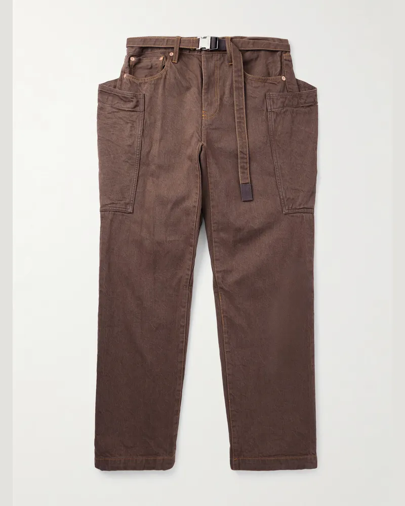 Sacai Gerade geschnittene Jeans mit Gürtel Braun