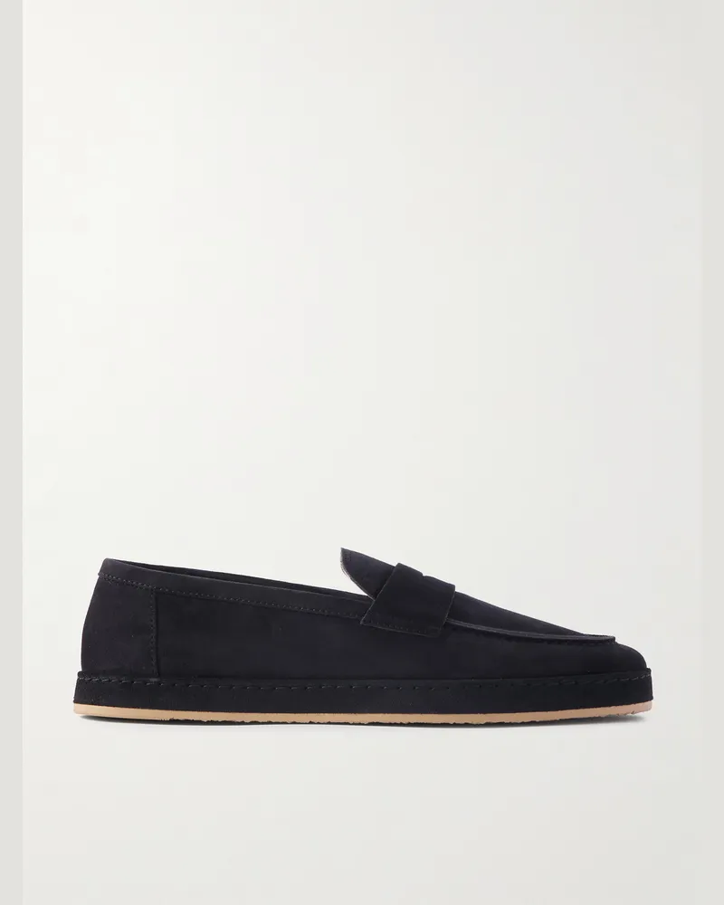 Brunello Cucinelli Pennyloafers aus gewaschenem Veloursleder Blau