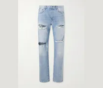 Ripped Straight-Leg Cotton Jeans
