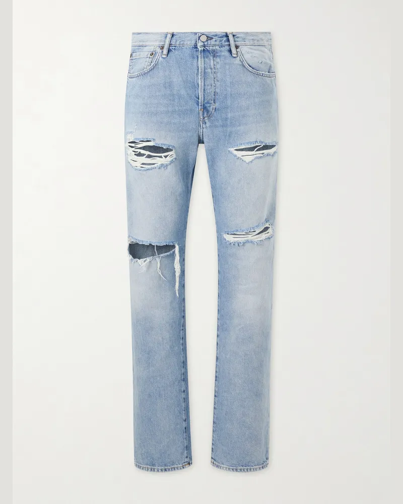 Acne Studios Ripped Straight-Leg Cotton Jeans Blue