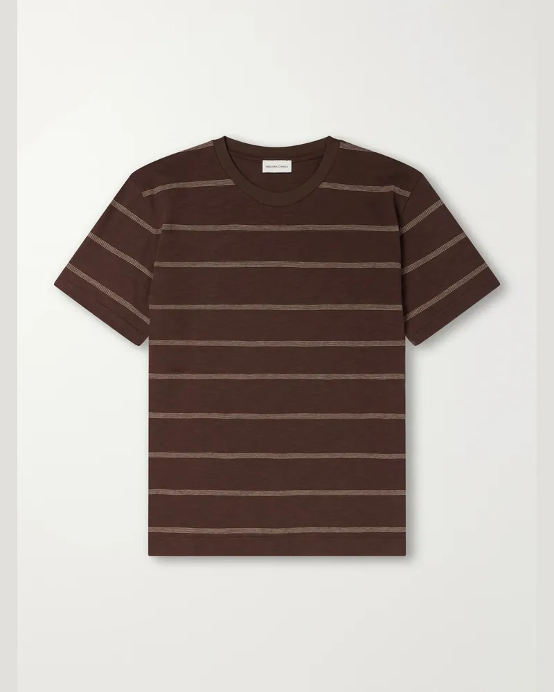 Frescobol Carioca Dinis Striped Cotton-Jersey T-Shirt Brown