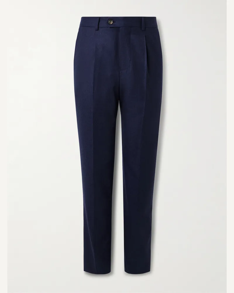 Brunello Cucinelli Gerade geschnittene Bundfaltenhose aus Wollflanell Blau