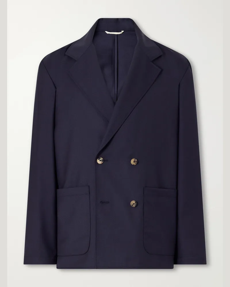 De Bonne Facture Double-Breasted Virgin Wool-Twill Jacket Blue