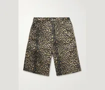 Wide-Leg Leopard-Print Denim Shorts