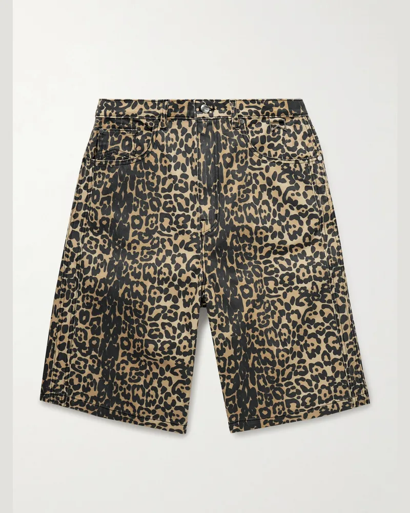 RHUDE Wide-Leg Leopard-Print Denim Shorts Black