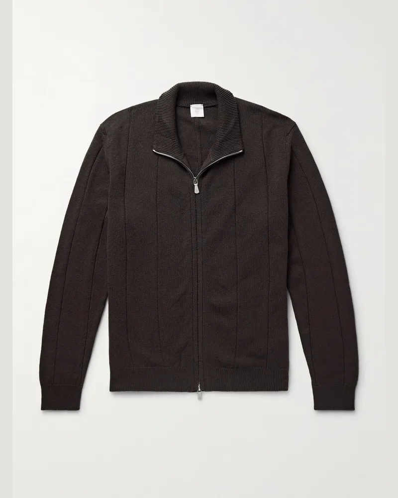 Eleventy Cardigan aus Wolle in Rippstrick mit Reißverschluss Braun