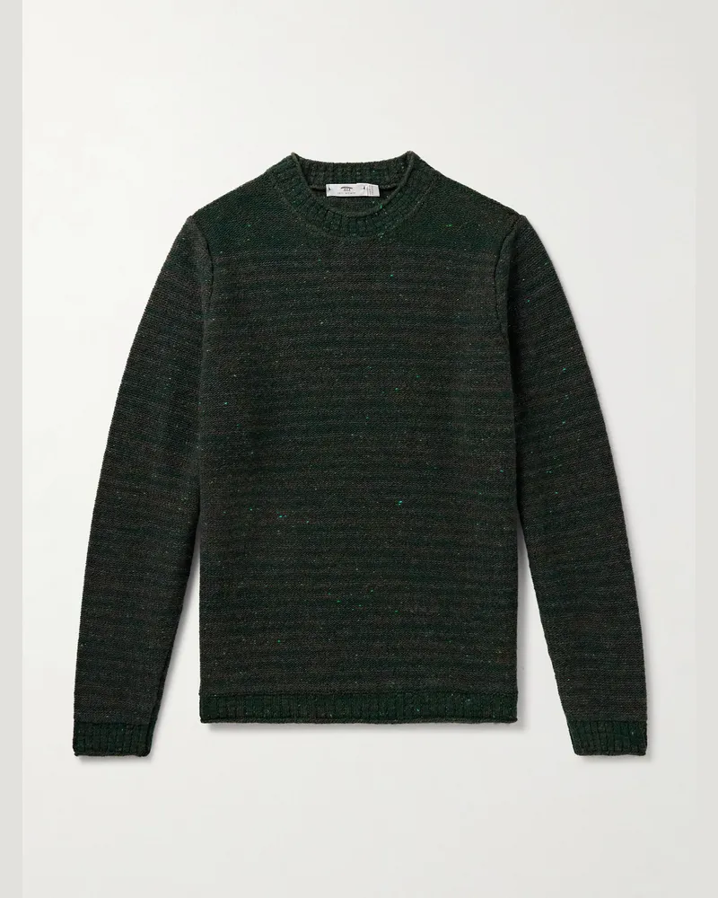 Inis Meáin Striped Merino Wool and Cashmere-Blend Sweater Green